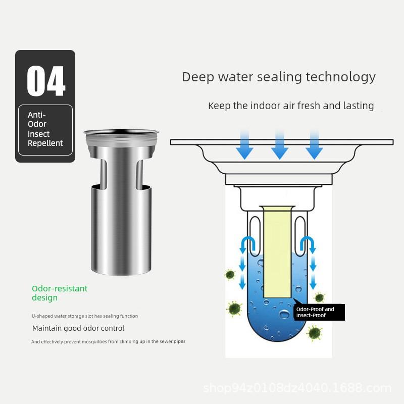 304 Stainless Steel Floor Drain for Washing Machine, Dual-Purpose Anti-Odor Floor Drain, Square Engineering Mass-Produced Deep-Water Floor Drain