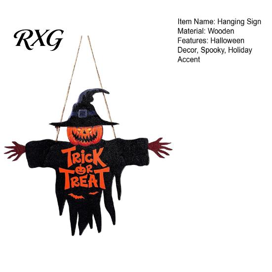Trick or Treat Door Decor Halloween Wooden Hanging Sign, Scarecrow Pumpkin Wizard Ornament, Sign Plaque, Rustic Party Wall Hanger, Spooky Gift Themed