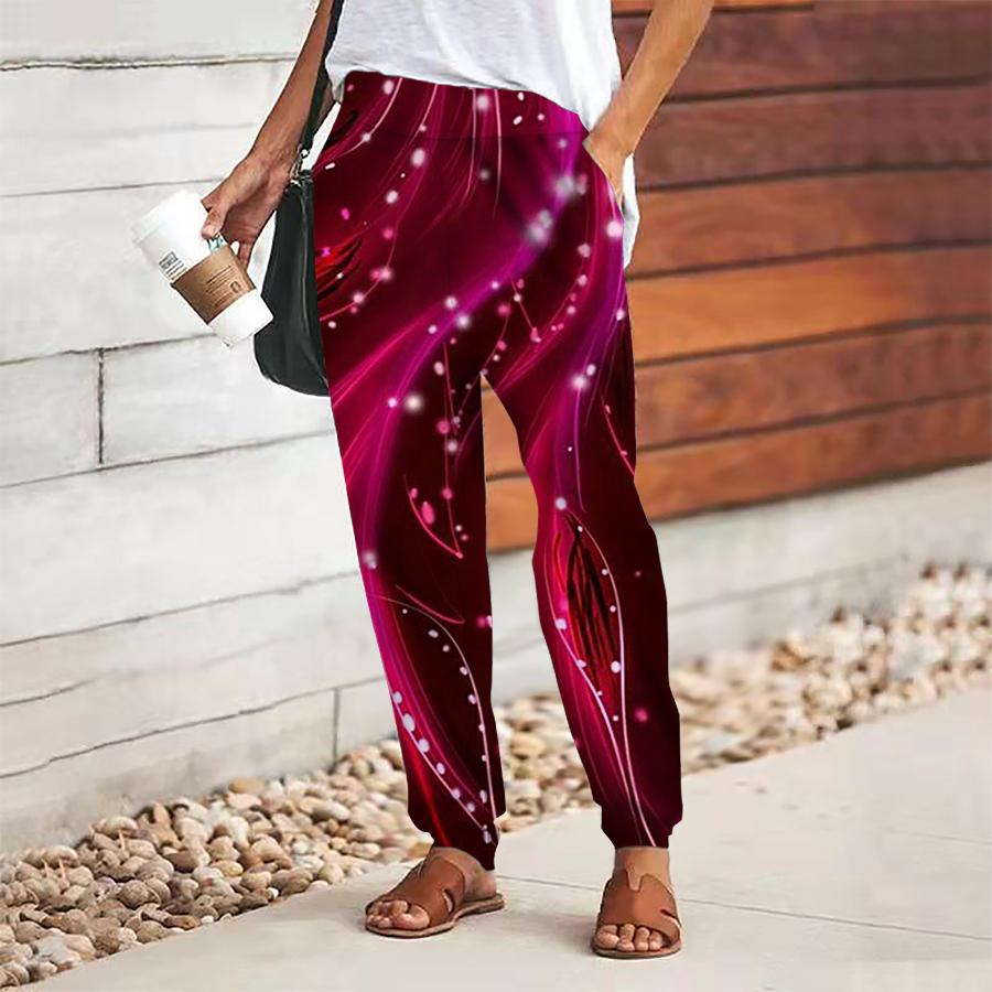 Женские брюки с абстрактным принтом, на шнуровке, с эластичной талией, свободные брюки, повседневные длинные брюки, брюки с карманами
