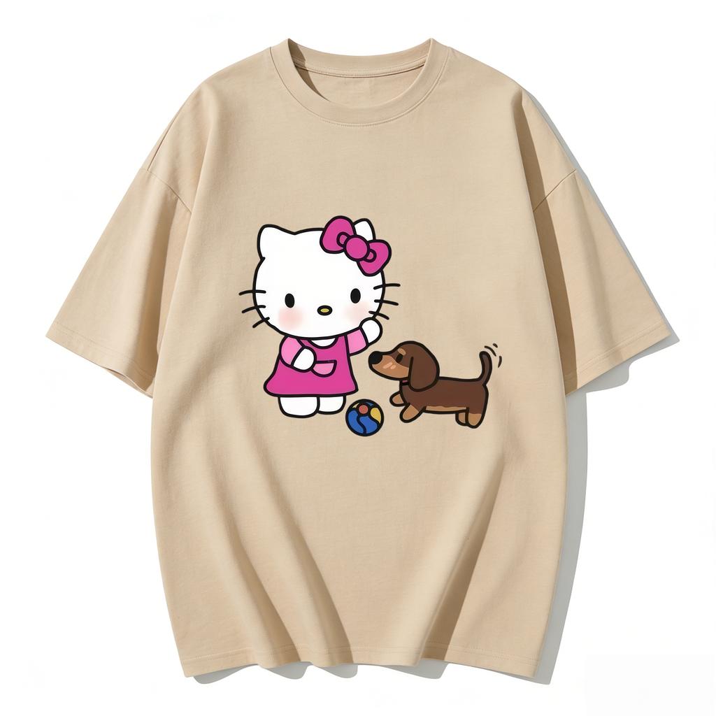 2026 Футболка Hello Kitty из мягкого хлопка с коротким рукавом и круглым вырезом, милый принт, легкий летний топ для женщин, повседневная одежда