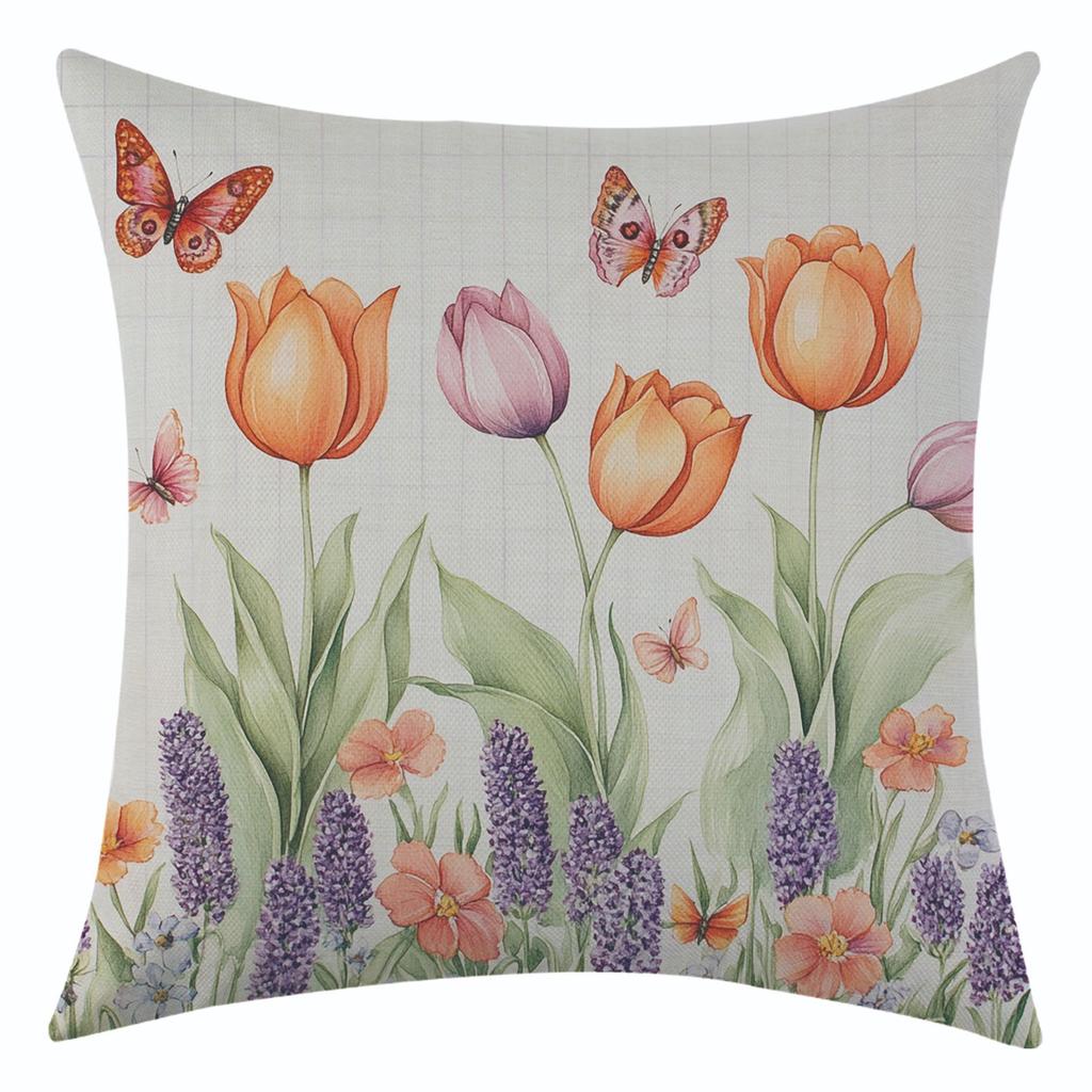 New Butterfly Flower Linen Printed Pillowcase for Holiday Decoration, Car Sofa Cushion