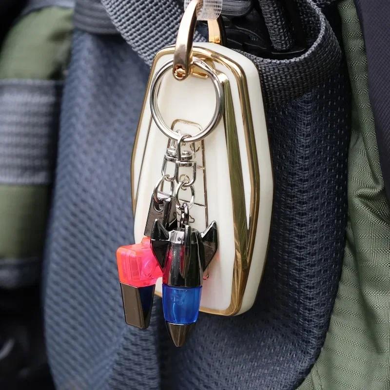 New 1pcs Car Keychain Bullet Head Rocket Lightning Shaped Anti Static Keychain Decorative Pendant Electrostatic Release