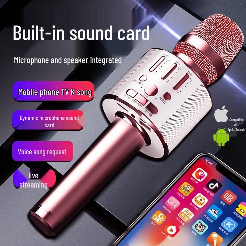 Wireless Bluetooth Mobile Microphone & Speaker for Home Karaoke with Built-in Sound Card
