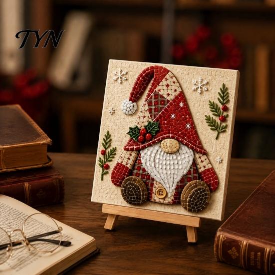 Desktop Ornament Making Supplies Gnome Mosaic Art Kit for Adults, DIY Xmas Craft Set, Autumn Mindful Decompression Activities Winter Coastal