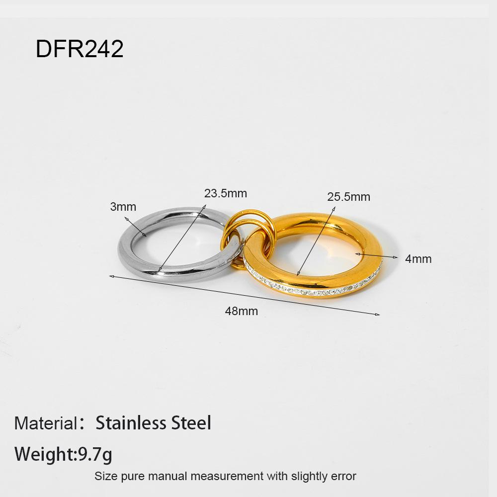 ins zircon inlaid double-layer gold and silver contrasting color stacked ring stainless steel plated 18k gold plain ring waterproof jewelry