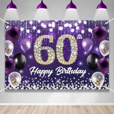 Счастливого 60-летия Баннер-фон Фиолетовая тематика Фон с блестящими бриллиантами Благородный Элегантный Фон для Фотосъемки Дня Рождения Фотобудка