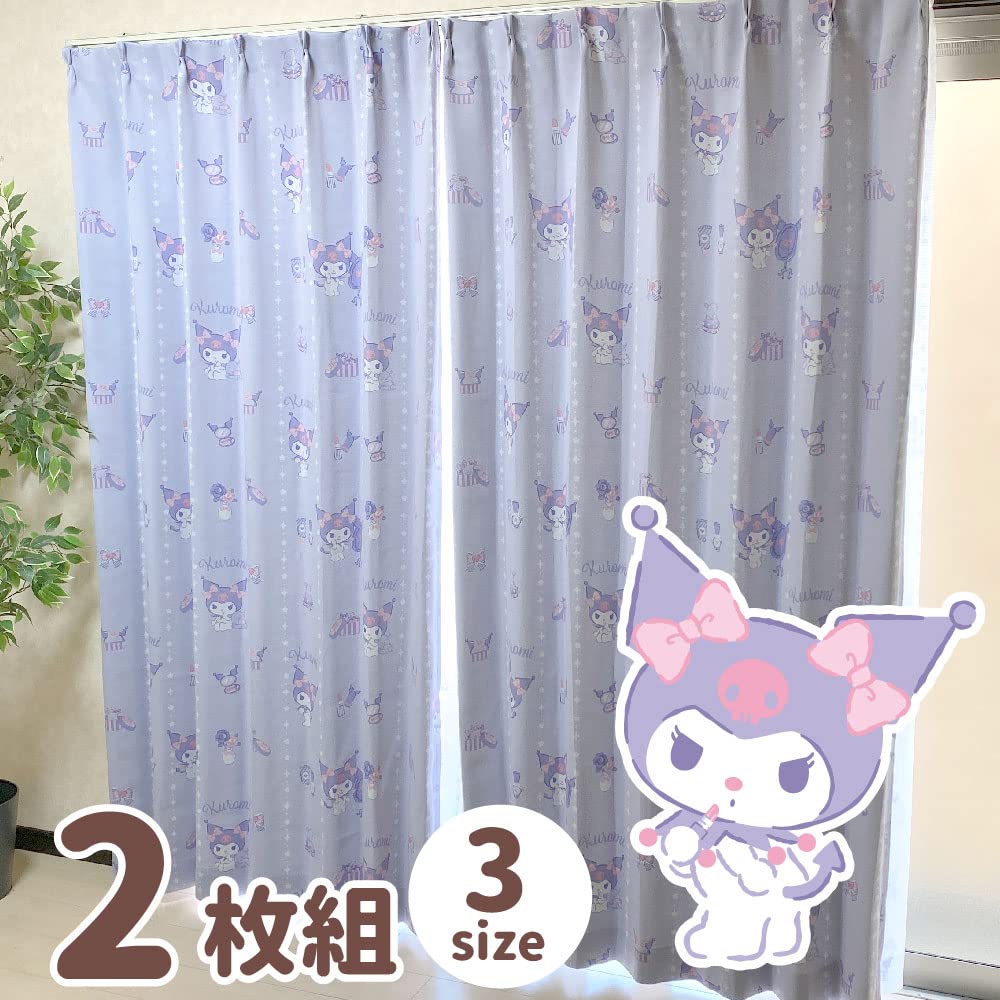 Sanrio Kuromi Level 2 Blackout and 100 X Set of Sanrio My Character Heat-Resistant Curtains, 135cm, 2, Melody, Washable, SB-625-S