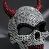 Rhinestone Demon Mask Horror Diamond Skeleton Devil Horned Mask Masquerade Cosplay Props Shiny Rhinestone Party Prom Ball Mask