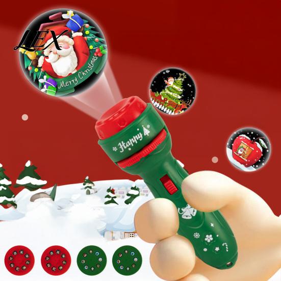 Educational Projector Lamp Kids Christmas Flashlight with 24/32 Patterns, LED Cartoon Projection Torch, Santa Claus Pattern Light Films, Boys