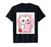 Клубничные вещи с принтом Каваи, кошка, молоко, милый, японский, футболка