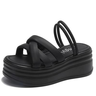 Мода Новые Женские 2024 Лето Сандалии на Платформе Бежевые Шлепанцы на Толстой Подошве Женские Каблуки 8 см Модные С Открытым Носком Уличные Пляжные Слайды