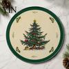 Festive Snow Scene Table Decor Christmas Round Placemat, 14 Inch Linen Retro Mat, Tree Decorative Placemats Set Snowman Pattern, Heat Resistant
