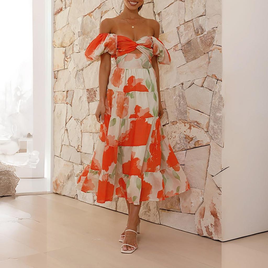 Spring Formal Dresses For Women V-Neck Floral Long Dress Casual Summer Dresses For Women Floral Formal Dress