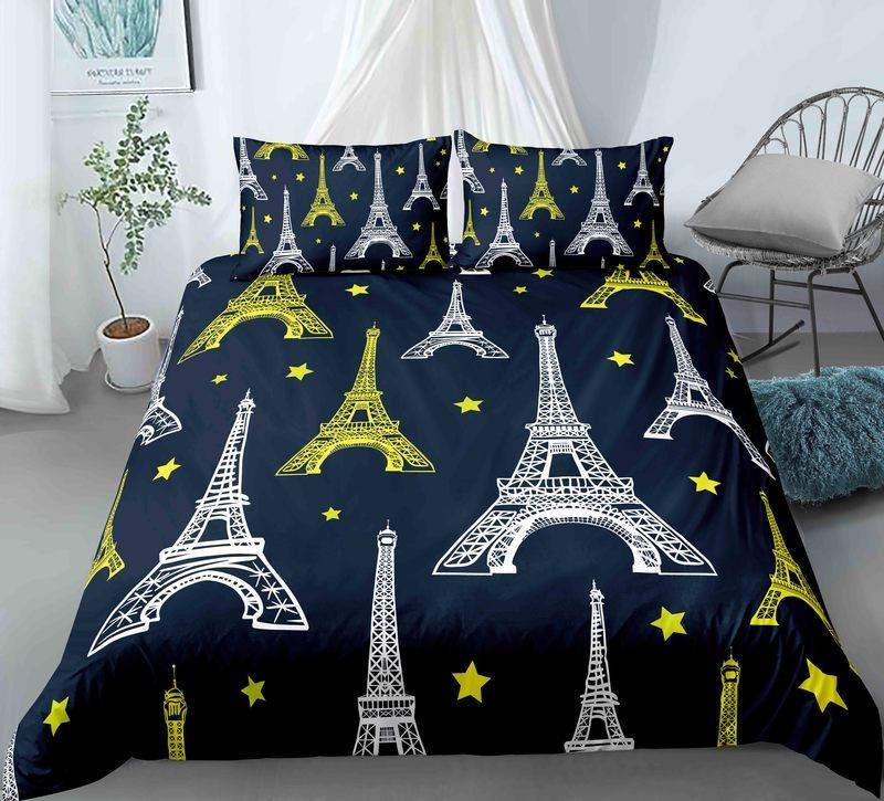 Paris Tower King Queen Duvet Cover Famous Buildings In France Bedding Set For Adults Pink Romantic 2/3pcs Polyester Quilt Cover