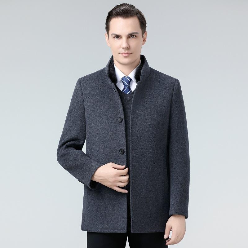 Мужское двухстороннее шерстяное пальто зимнее воротник-стойка съемный пуховик среднего возраста шерстяное шерстяное теплое пальто с воротником из норки