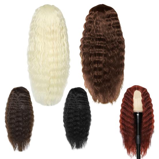 Парики с волнистыми волосами, волнистые волосы средней длины, гладкие блестящие волосы, увеличивающие объем, накладные волосы, натуральный парик, африканский бразильский черный длинный вьющийся парик