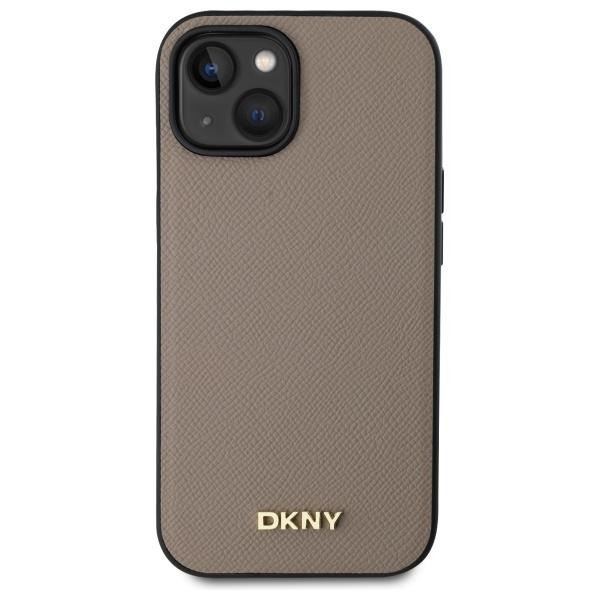 Etui do iPhone 15 DKNY Grained Metal Logo MagSafe Beżowe