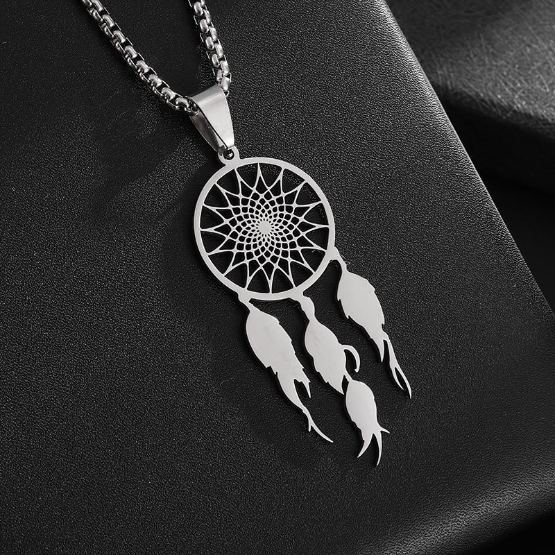 Stainless Steel Tassel Long Dream Catcher Pendant Necklace Fashion Women Retro Bohemian Ethnic Style Lucky Jewelry
