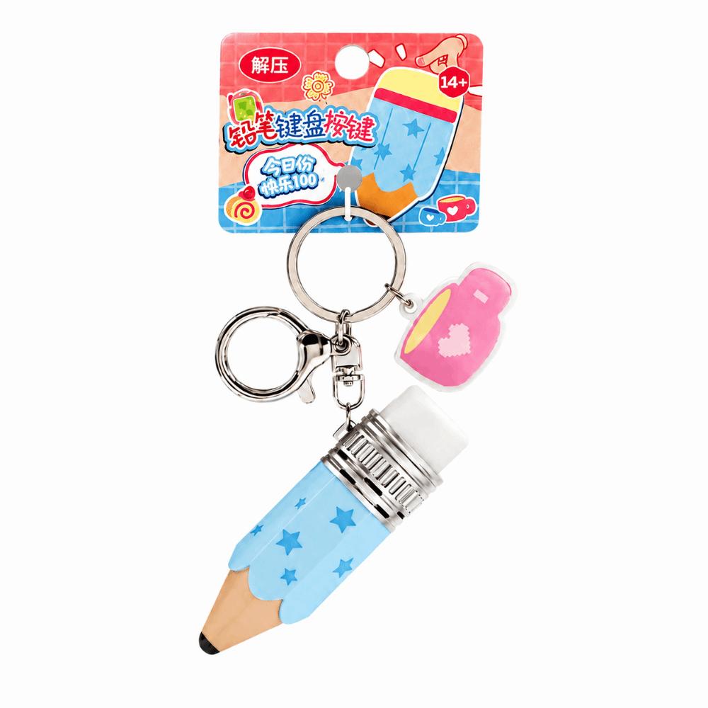 Cartoon Pencil Press Button Toy Keychain with Lights Sound Bag Pendant Toy Key,Bag Charm
