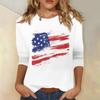 Женская мода, повседневная свободная футболка с принтом на День независимости и круглым вырезом, рукав 3/4, женский топ