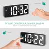 Настольный цифровой будильник для спальни, Светодиодные электронные часы с зеркальной поверхностью, Регулируемая яркость, Режим повтора, Голосовое управление