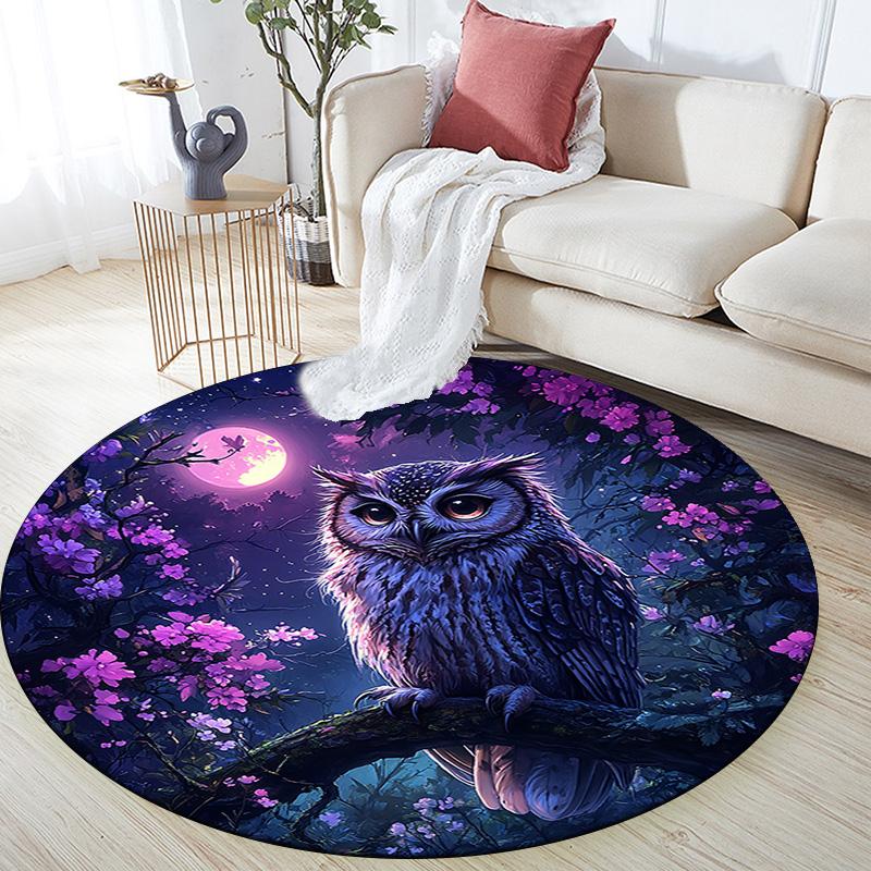 Night Owl Round Area Rug,Carpet Rug for Living Room Bedroom Sofa Playroom Decor,Non-slip Floor Mat