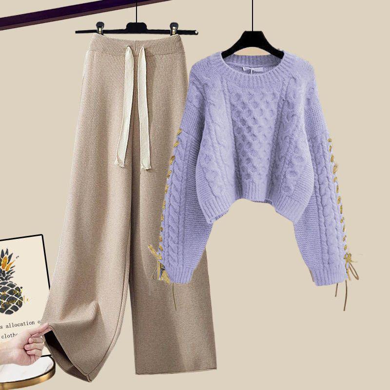 Plus-Size Women's Fashionable Knitted Sweater and Casual Pants Two-Piece Set for Autumn and Winter