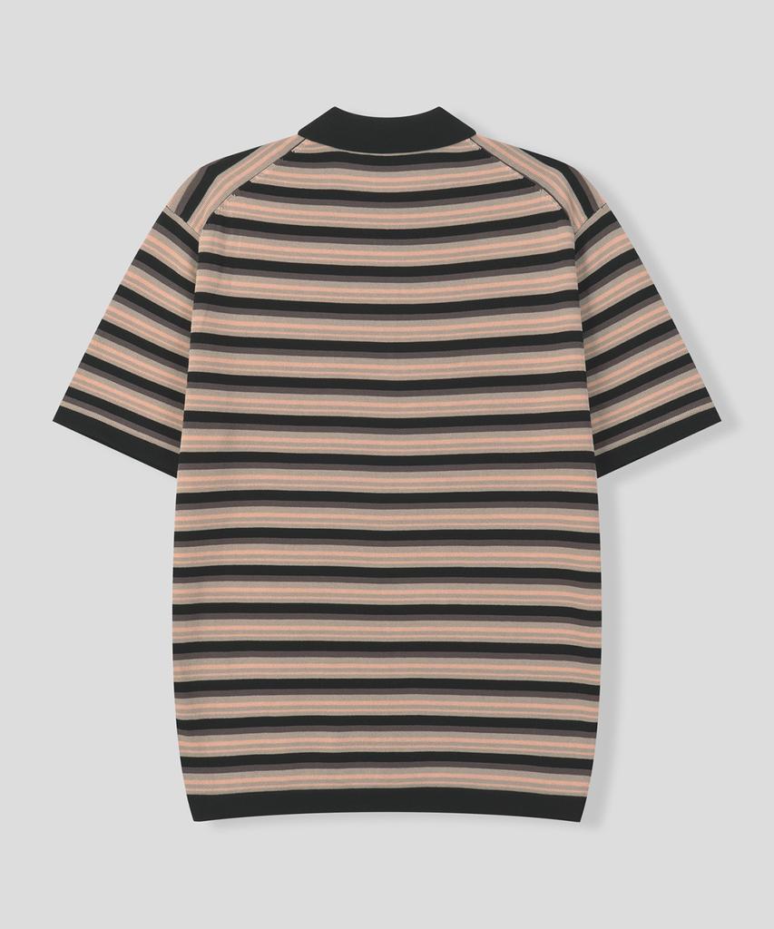 BLACK MOMENT Daily Striped Collared Knit Polo [Khaki Mix]
