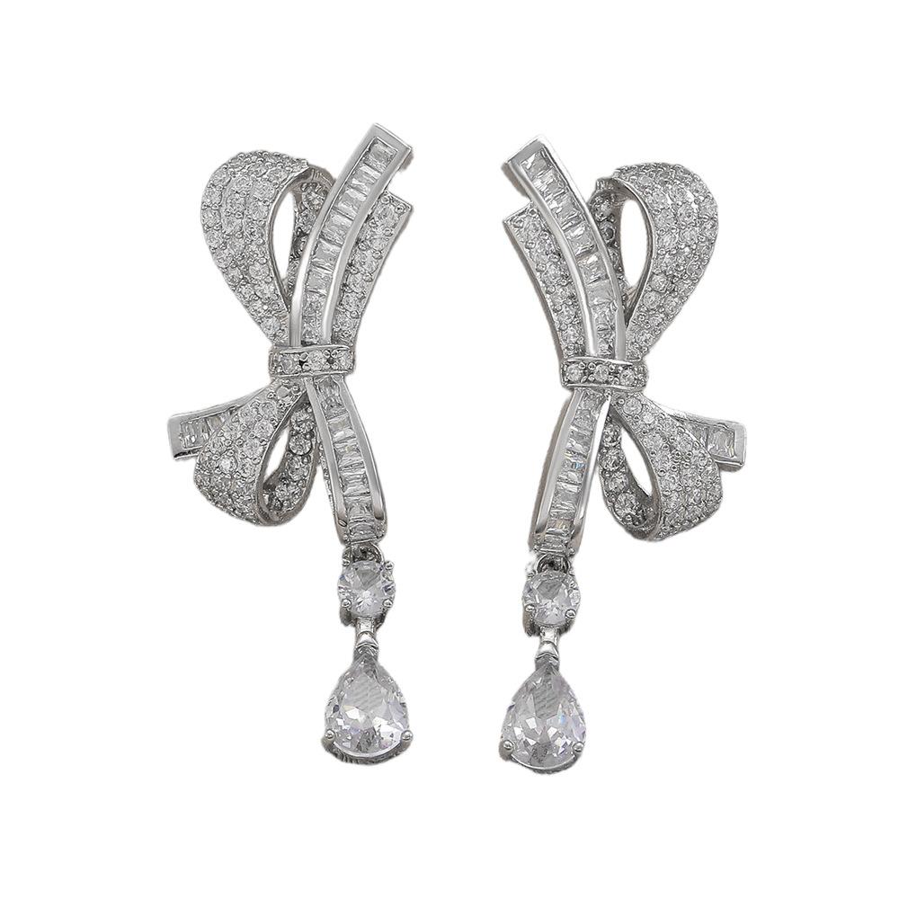 2025 Легкая роскошь, хай-энд, серьги-пусеты с бантом и бриллиантами, серьги-капли, темпераментные, универсальные, интернет-знаменитость, персонализированные серьги