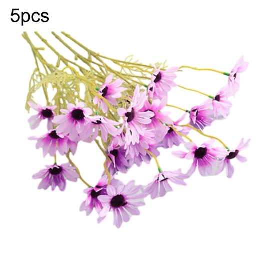 Искусственные цветы Букет хризантем 2 или 5 стеблей 21 дюйм Реалистичный шелк пластик Симуляция Дизайн Устойчивый к УФ Выцветанию Поддельные цветы Дом