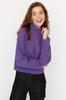 Women's Fashion Purple Selanik Knitwear Look Zipper Collar Regular Fit Knitted Sweatshirt