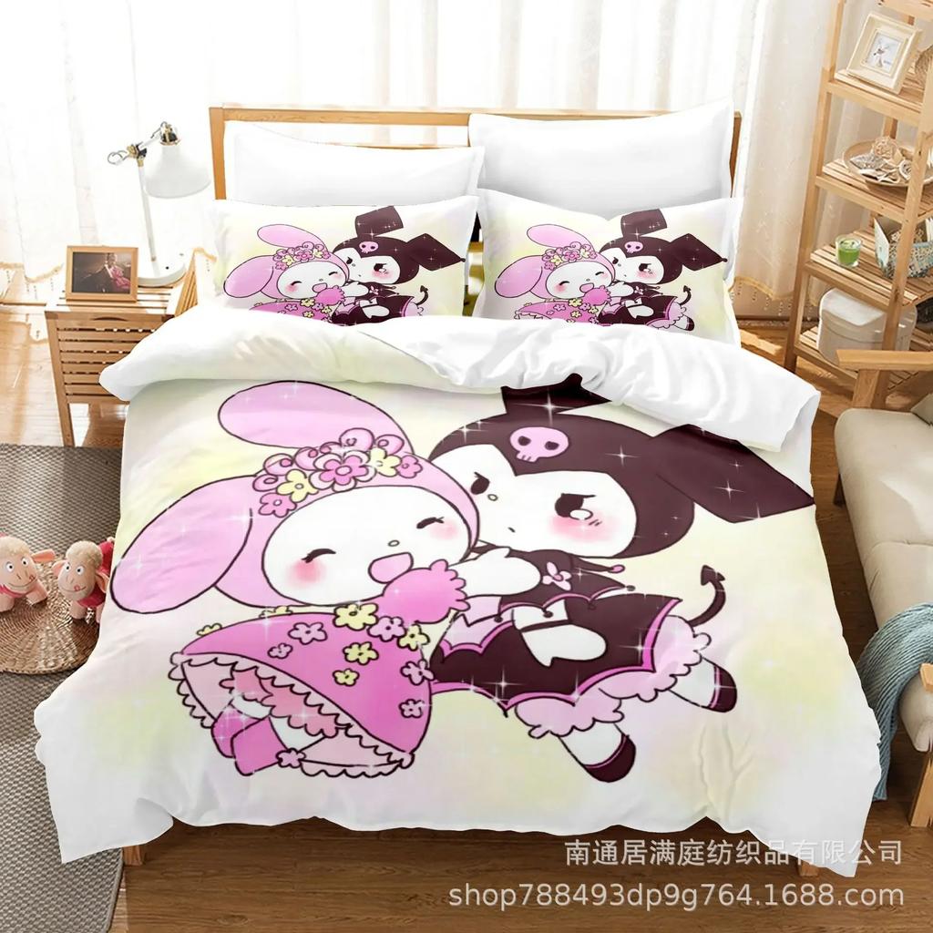 Sanrio Digital Printing HelloKitt Pudding Dog Cartoon Style Quilt Cover Bedding Three-piece Set Two-dimensional Home Furnishing