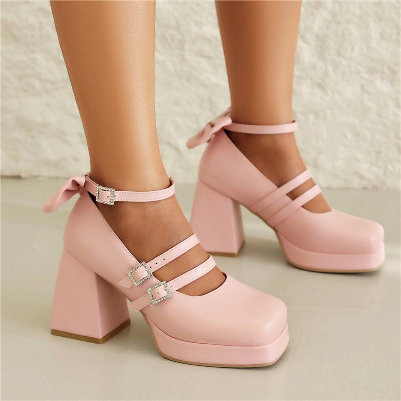 ANNYMOLI, женские туфли-лодочки Мэри Джейн, туфли-лодочки с квадратным носком, высокие каблуки, пряжка, бант, ремешок на щиколотке, перчатки, туфли, женская модная обувь, весна-осень 46