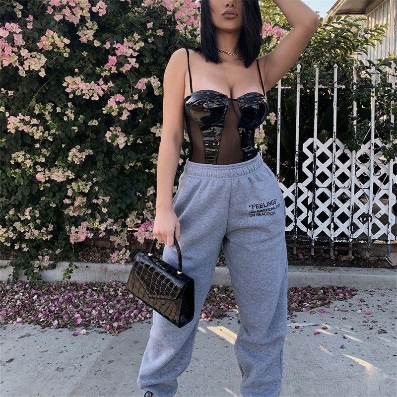 Женские свободные повседневные брюки, осенне-зимние новые спортивные штаны с эластичной резинкой на талии и буквенным принтом, женские спортивные штаны с высокой талией в комплекте
