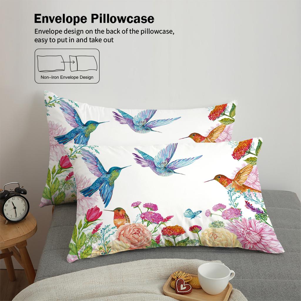 Набор из 3 предметов с принтом в виде колибри с натуральным цветочным узором (1 пододеяльник+2 наволочки, без наполнителя) мягкий и удобный постельный комплект