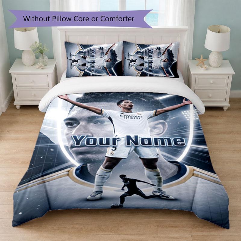 Jude Bellingham Custom Name Text Bedding Set 1 Duvet Cover+2 Pillowcases Soccer Logo Personalized Gift For Special Occasion Bedroom Decor