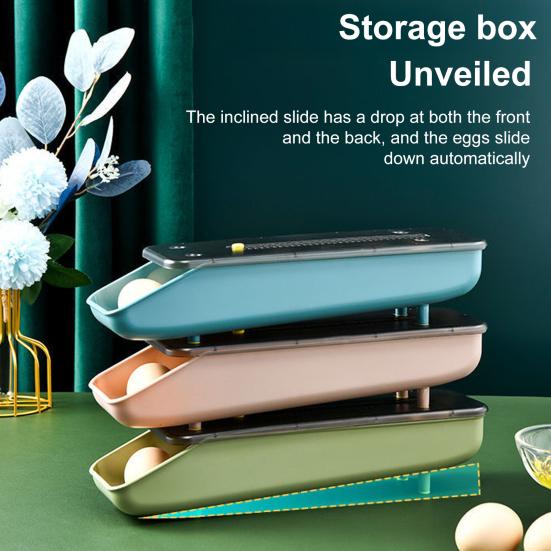 Контейнер для хранения яиц в холодильнике Большой вместимости Нескользящий Штабелируемый Дизайн Легко чистить Автоматический Раздвижной Диспенсер для яиц