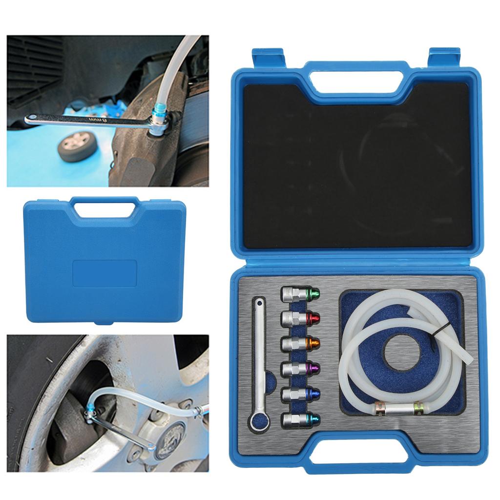 Car Brake Bleeder Wrench Kit 7‑12mm Rubber 6 Adapters 1 Drain Hose Brake Bleeder Spanner for Car for Light Truck for SUV