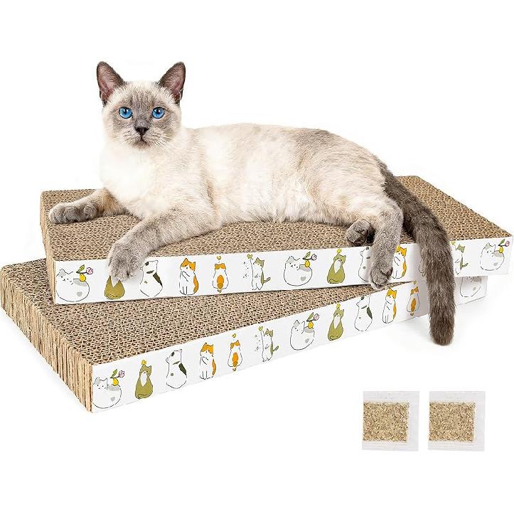 PatiencET Cat Scratching Board 4 Pack, Cardboard Cat Scratcher with Catnips, Flat Double-Sided Cat Scratch Pad for Indoor Small Medium Cats Kittens