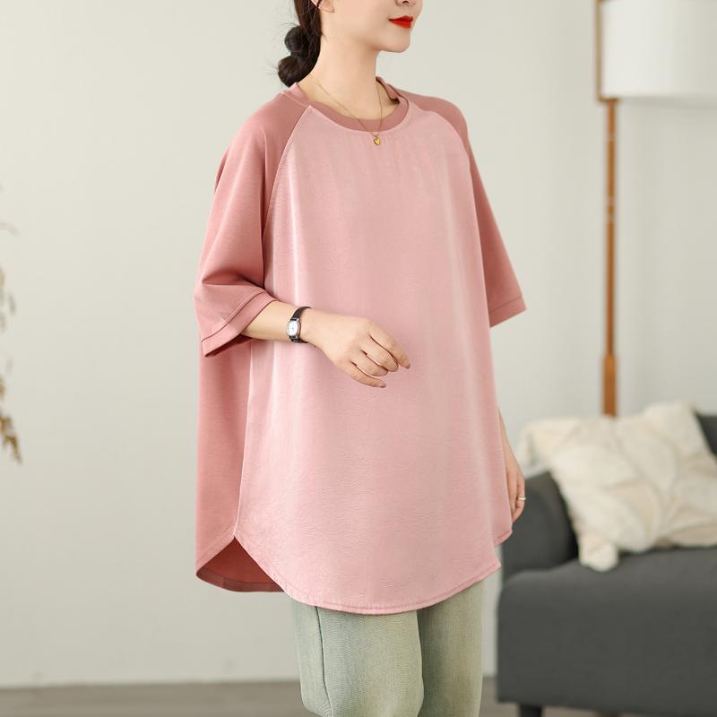 Dimanaf 2025 Новые летние футболки больших размеров для женщин с круглым вырезом и коротким рукавом из хлопка, свободные топы, футболки макси