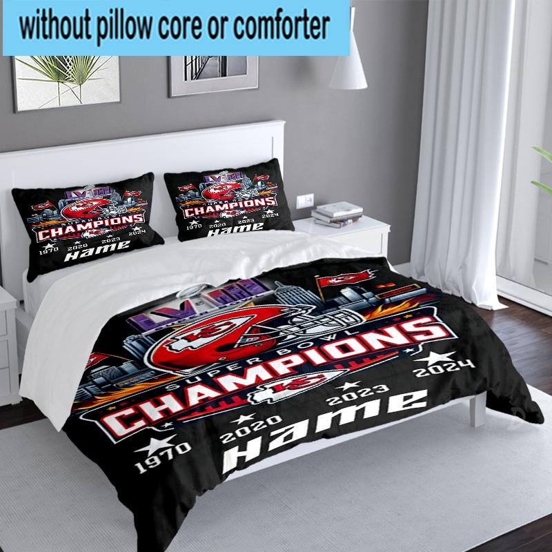 3PCS Custom Name Kansas City Champions Bedding Set, Including 1pc Duvet Cover And 2pcs Pillowcases, Suitable for dorms and bedrooms Gift