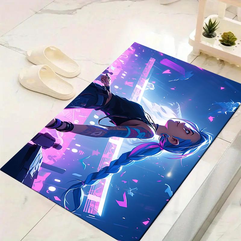 1Pc Cyberpunk Neon Future Rug, Office Carpet Indoor Outdoor Doormat, Non-Slip, Comfortable, Living, Christmas Halloween, Xmas Gift S1684