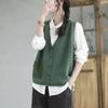 Вязаный жилет, женский кардиган с v-образным вырезом, художественный свободный и универсальный однотонный жилет без рукавов с полым карманом
