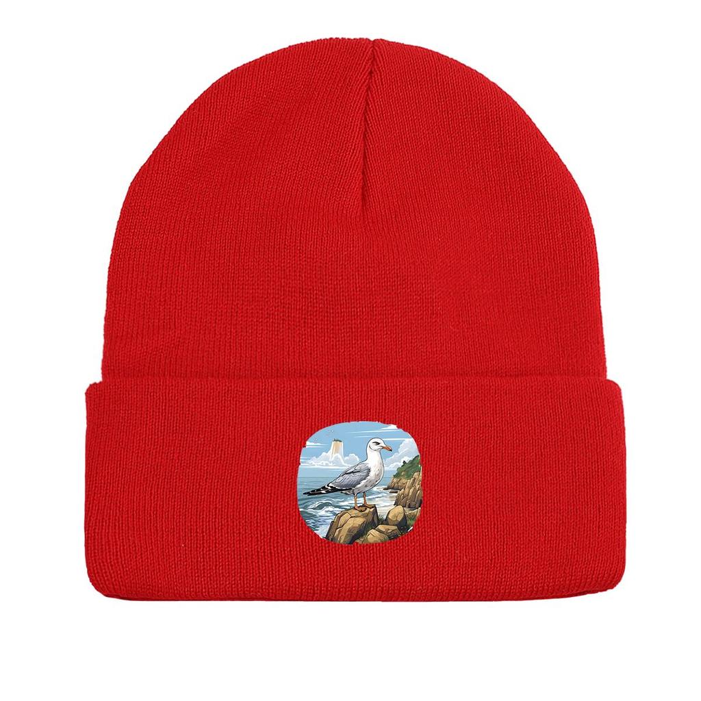 Зимняя вязаная шапка-бини Seaside Pigeon, шапка с животным для мужчин, осенняя эластичная простая шапка-боннет, вязаная шапка-бини