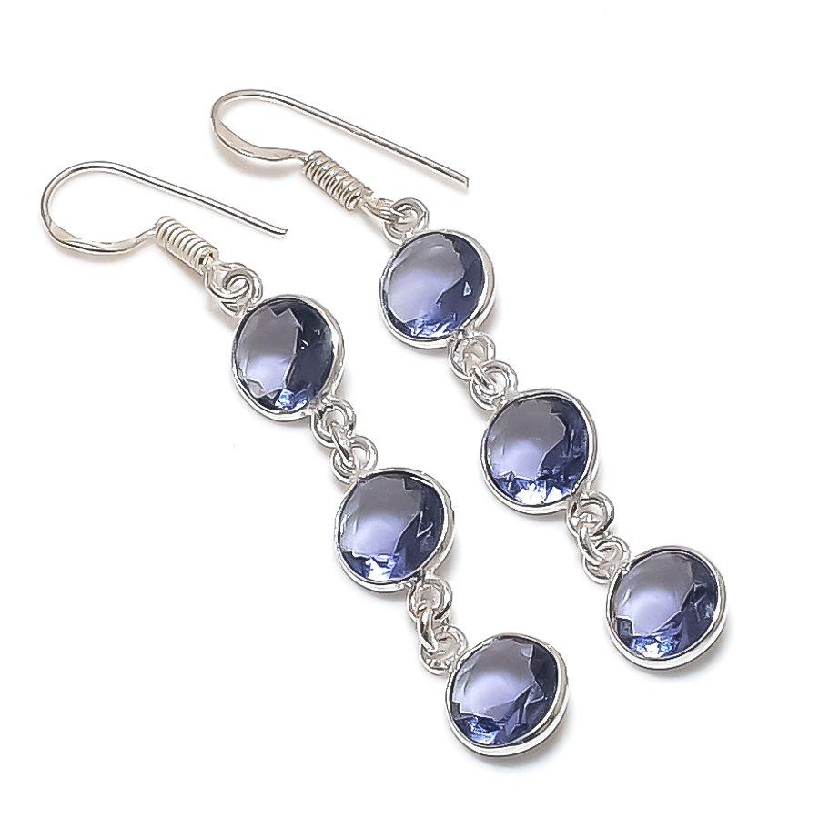 Натуральный Аметист Драгоценный Камень 925 Стерлинговое Серебро Ювелирное Изделие Серьга 2.21" m4N93