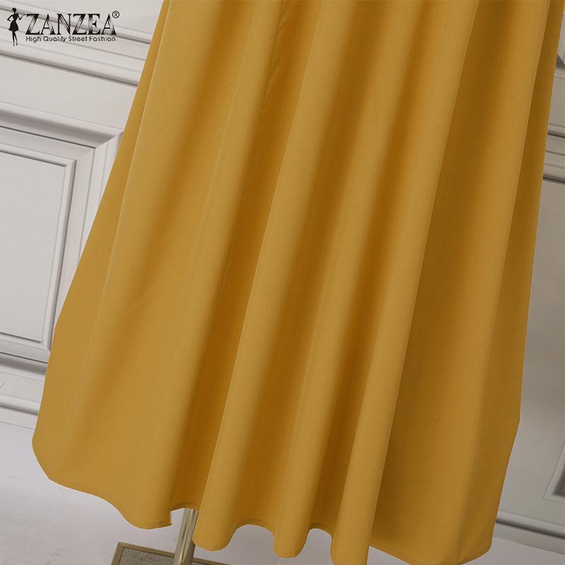 ZANZEA Свободное повседневное свободное женское платье с круглым вырезом и длинным рукавом