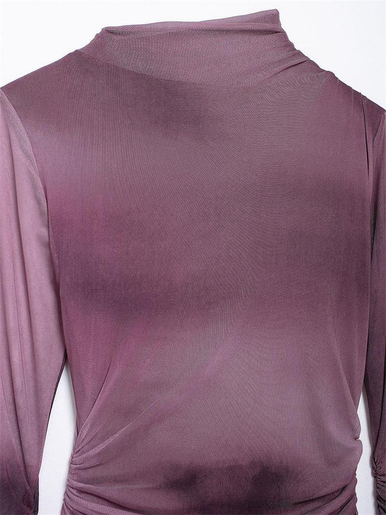 Европейско-американский тренд 2024: Женское облегающее платье из плиссированной шелковой сетки со стойкой и длинными рукавами, осенний стиль