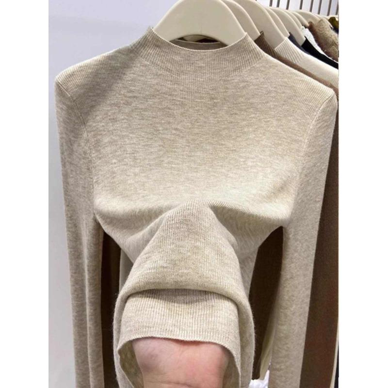 Fashion Semi-turtleneck Long Sleeved Women's Knitted Sweater Early Autumn New Slim Fit Pullover Tops Casual Simple Elegant Thin Inner Bottoming Shirt