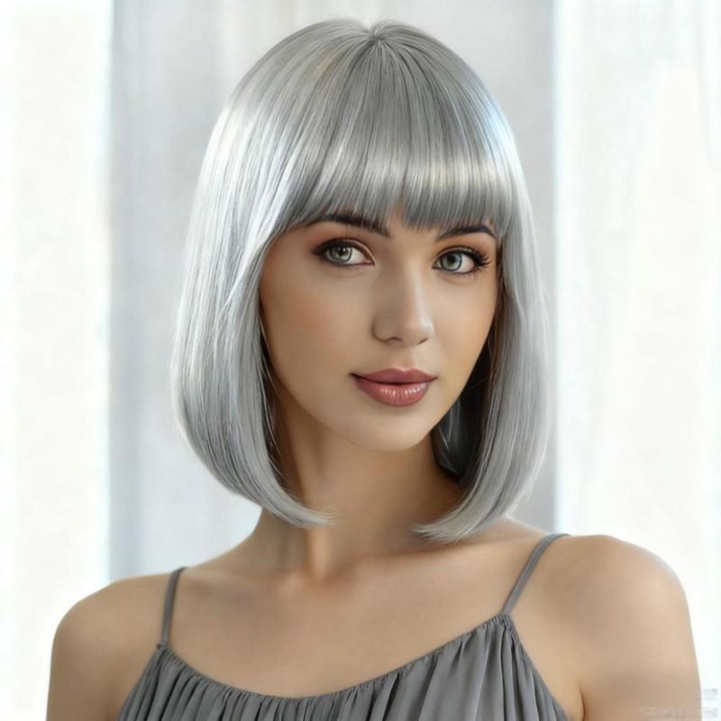 Womens Air Bang Bobo Short Straight Wig Synthetic Hair Face Framing