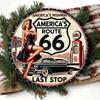 Винтажная металлическая жестяная табличка Route 66 Девушка пин-ап Классический автомобиль Настенное искусство Декор бара кафе